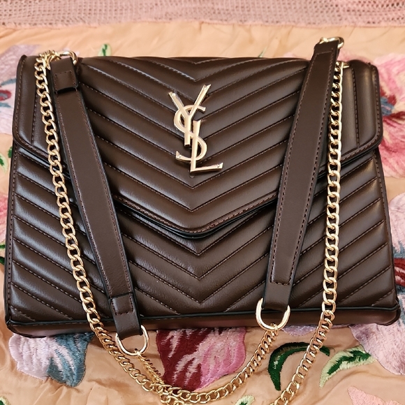 Yves Saint Laurent Dark Brown Chevron Shoulder Bag - Picture 3 of 5